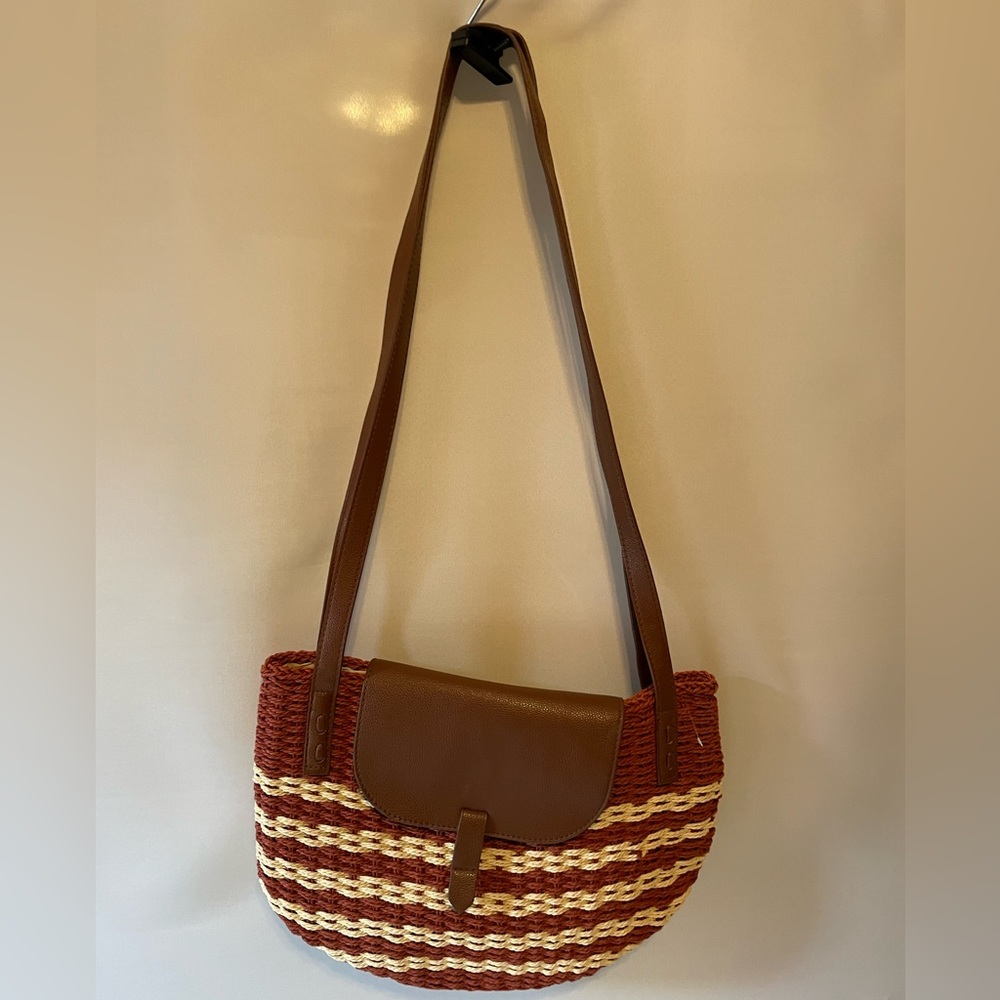 Sun n Sand Horizontal Striped Straw Bag Tote/Handbag Double Shoulder Strap
